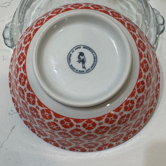 Anthropologie Vibrant Red and White Floral Bowl - Picture 4 of 6